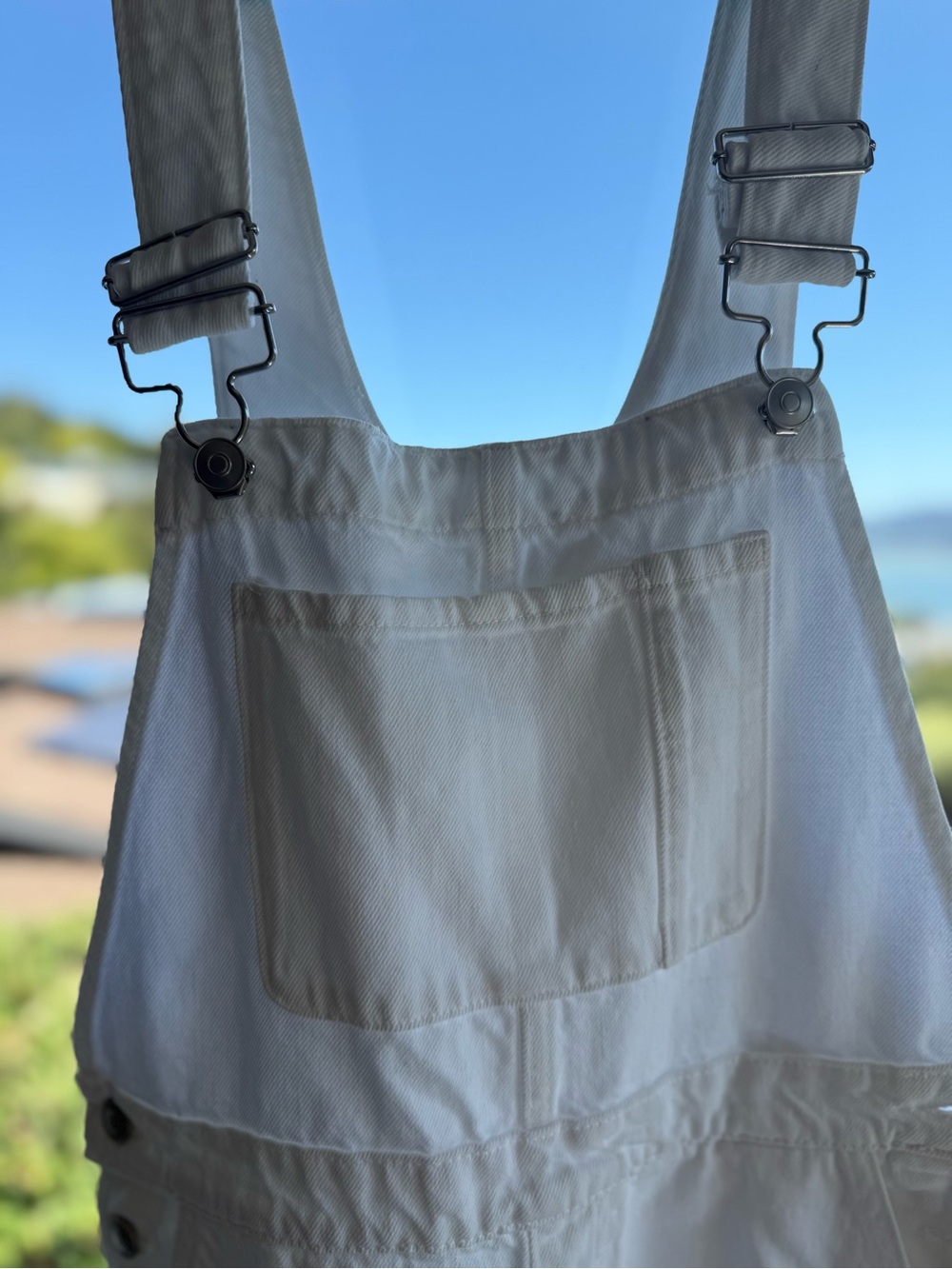 Zara White Cotton Overalls Romper with Adjustable Straps